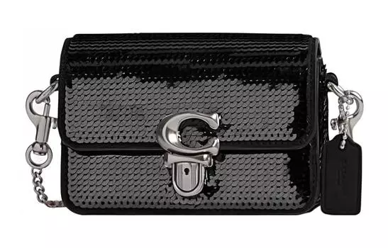 COACH Сумка-тоут из коровьей кожи, маленькая квадратная, через плечо, женская, черная