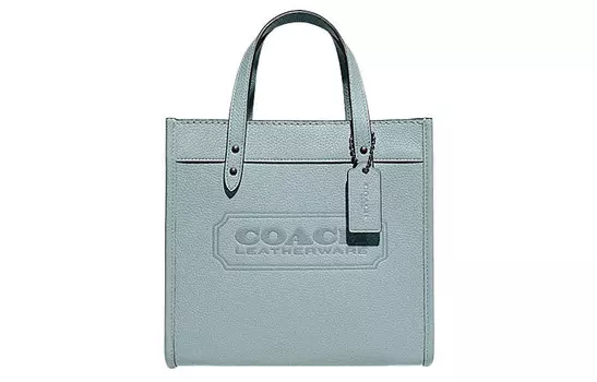 COACH Сумка-тоут из коровьей кожи, сумка-шоппер, сумка через плечо, женская, небольшого размера, цвет "озеро-голубой"
