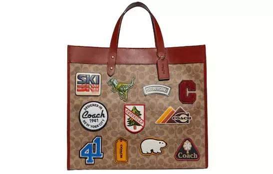COACH Сумка-тоут из кожи Field Canvas, сумка для покупок, сумка на плечо, сумка через плечо, сумка-туба унисекс цвета хаки и коричневого цвета