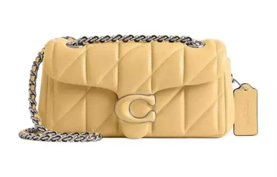 COACH Сумка-тоут из кожи полосатой наппы, винная, God Bag, маленькая, женская, желтая
