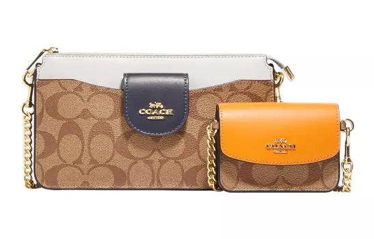 COACH Сумка-тоут из лоскутного полотна из коровьей кожи, сумка на плечо, маленькая женская сумка цвета хаки и меловой белый