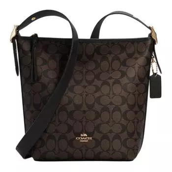 COACH Сумка-тоут из ПВХ, через плечо, женская, среднего размера, темно-коричневого цвета