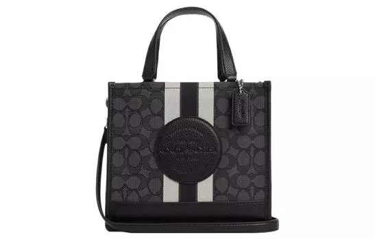 COACH Сумка-тоут из ткани Демпси с коровьей кожей, сумка-шоппер, сумка через плечо, женская сумка, черного цвета, небольшого размера