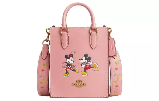 COACH Сумка-тоут из зернистой кожи, созданная в сотрудничестве с Disney 14, сумка для покупок, сумка на плечо, женская мини-сумка розового цвета