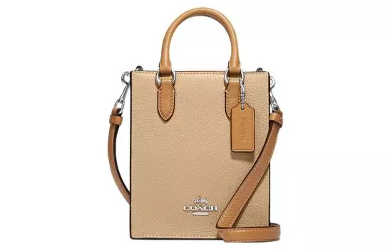 COACH Сумка-тоут из зернистой кожи, сумка для покупок, дамская сумочка, сумка через плечо, женская, коричневого цвета, небольшого размера