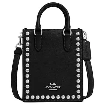 COACH Сумка-тоут из зернистой кожи, сумка для покупок, дамская сумочка, сумка через плечо, мини-сумка для женщин, серебристо-черная