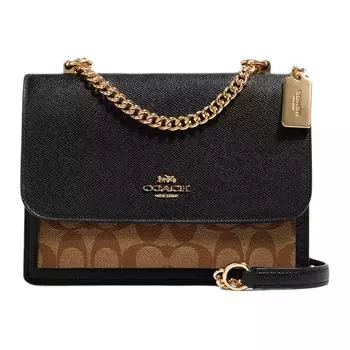 COACH Сумка-тоут Klare из холста с кожей, сумка-тоут, сумка через плечо, маленькая женская, черно-коричневая