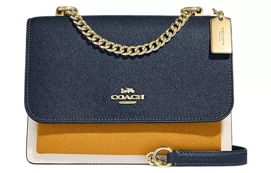 COACH Сумка-тоут Klare из кожи, через плечо, маленькая женская, темно-синяя и желтая
