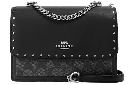 COACH Сумка-тоут Klare из кожи с покрытием, через плечо, небольшого размера, женская, серая, с монограммой и черная