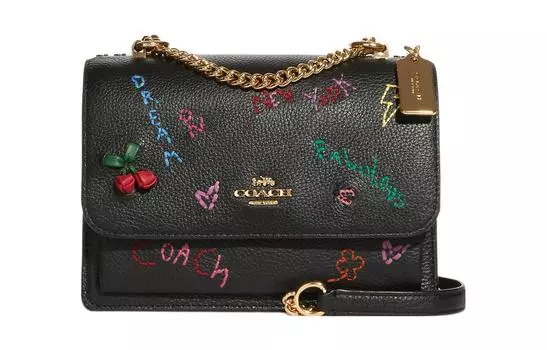 COACH Сумка-тоут Klare Leather, созданная совместно с Diary Embroidery Collaboration, через плечо, небольшого размера, женская, черного цвета