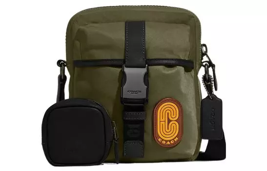 COACH Сумка-тоут Ma из переработанного нейлонового твила с гладкой телячьей кожей, сумка через плечо, маленькая мужская сумка оливково-зеленого цвета