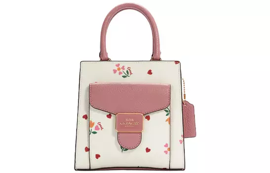 COACH Сумка-тоут Pepper Canvas с кожей, сумка через плечо, мини-сумка женская, белая и розовая