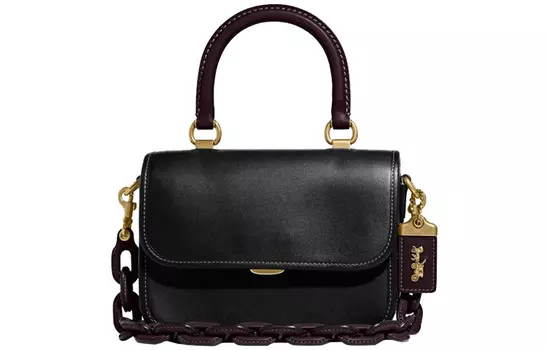 COACH Сумка-тоут Rogue Leather, маленькая квадратная сумка через плечо, женская, черного/темно-коричневого цвета
