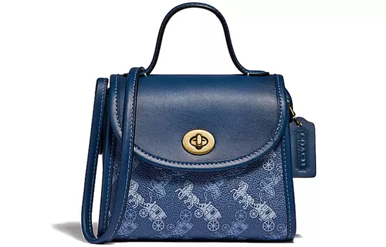 COACH Сумка-тоут с кожаной сумкой, наплечная сумка через плечо, небольшого размера, женская, из чистого синего денима