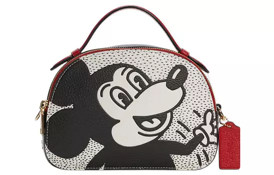 COACH Сумка-тоут Serena из шагреневой кожи от Disney, маленькая, через плечо, черно-белая, женская
