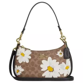 COACH Сумка-тоут Teri Coated Canvas Bag, среднего размера, женская, бежево-золотистого и разноцветного цветов