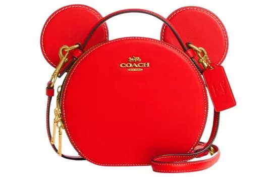 COACH Сумка-трансформер X Disney, маленькая круглая, из коровьей кожи, женская, красного цвета
