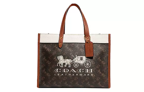 COACH Сумка-туба из коровьей кожи, через плечо, женская, темно-коричневая с белым