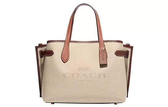 COACH Сумка-туба из ткани с коровьей кожей, через плечо, женская, бежевая