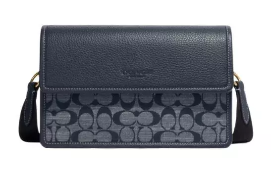 COACH Сумка Turner Mulberry Silk Plain Weave из ткани на плечо, среднего размера, мужская, джинсовая, синяя