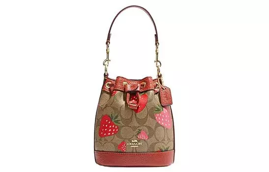 COACH Сумка-ведра Dempsey из коровьей кожи, женская, среднего размера, с красно-коричневой монограммой