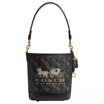 COACH Сумка-ведра из коровьей кожи, сумка через плечо, женская, черного цвета, небольшого размера
