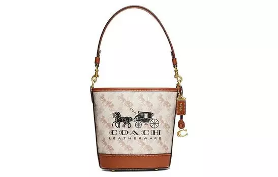 COACH Сумка-ведро Dakotah из ПВХ, коровьей кожи, наплечная сумка, через плечо, мини, женская, белого и коричневого цвета