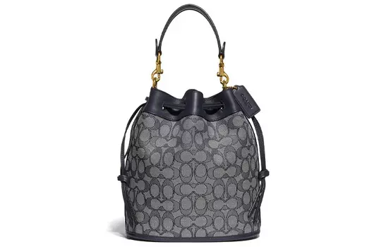 COACH Сумка-ведро Field Monogram Canvas с кожаной завязкой на одно плечо, женская, синяя