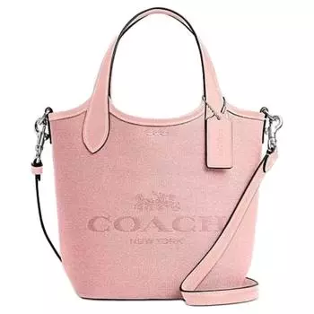 COACH Сумка-ведро Hanna Canvas, портативная сумка через плечо, женская, розового цвета, небольшого размера