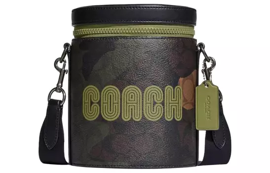 COACH Сумка-ведро из плотного холста с покрытием «бочка» и гладкой телячьей кожей, сумка-ведро, сумка через плечо, мужская, мини, оливково-зеленого цвета