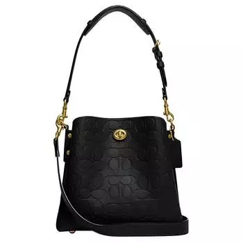 COACH Сумка-ведро из зернистой кожи Willow, сумка через плечо, сумка среднего размера, женская, черная