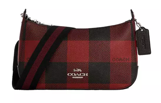 COACH Сумка-ведро Jes Canvas Leather, сумка через плечо, женская, среднего размера, цвет: черный, красный