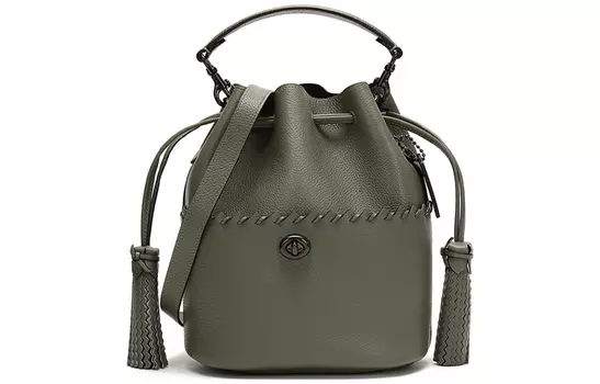 COACH Сумка-ведро Lora Leather с кисточками и завязками, женская, зеленая
