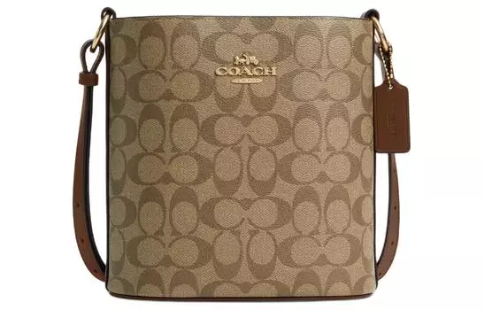 COACH Сумка-ведро Sophie Canvas с кожаными вставками, сумка через плечо, сумка-трубы, женская, золото и хаки
