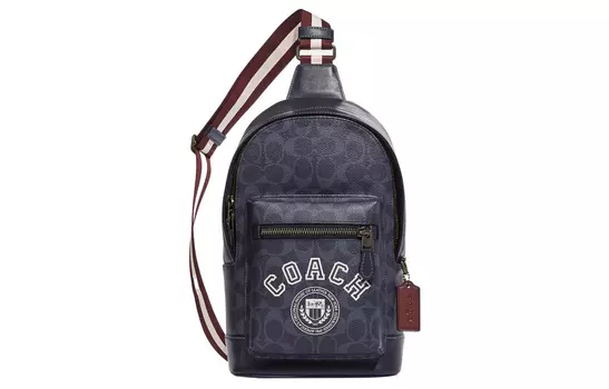 COACH Сумка West Coated Canvas с телячьей кожей, сумка через плечо, сумка-слинг Trumpets, мужская джинсовая и мелово-белая