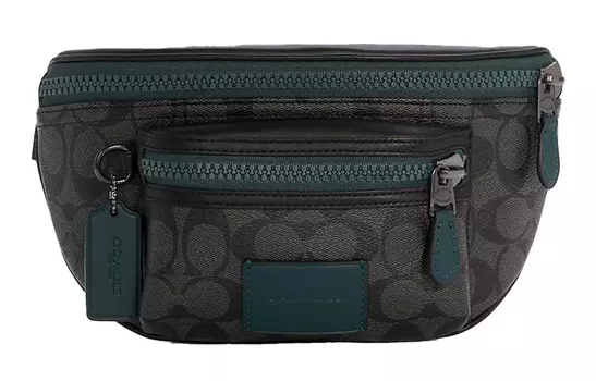 COACH Сумка Westway Canvas с кожаной сумкой через плечо, сумка-слинг, поясная сумка среднего размера, мужская, черно-серая и яшмовая