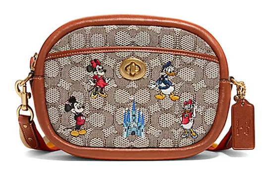 COACH Сумки для фотоаппаратов из коллекции Disney, холст с кожаными чехлами, женские сумки через плечо среднего размера цвета хаки