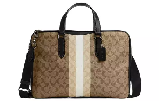 COACH Сумки из холста с покрытием Graham и телячьей кожи, сумка через плечо, большой размер, мужская, цвета хаки и белый