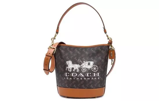 COACH Сумки-ведра Dakotah Canvas с телячьей кожей, сумки-ведра, сумки через плечо, сумки через плечо, большого размера, женские, коричневого и черного цвета