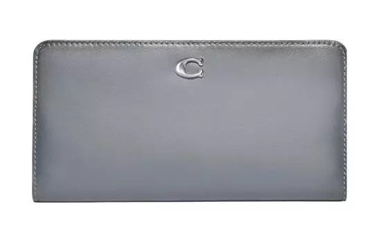 COACH Узкий кошелек из телячьей кожи, клатч, обычный женский, серый