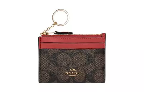 COACH Узкий кожаный держатель для карт, мини-держатель для карт, женский, красный/коричневый