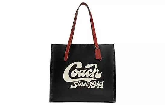 COACH Женская черная сумка-туба из шагреневой кожи с холстом на одно плечо