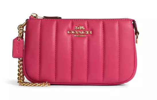 COACH Женская кожаная сумка-кошелек, сумка через плечо, клатч-трубы, розовая