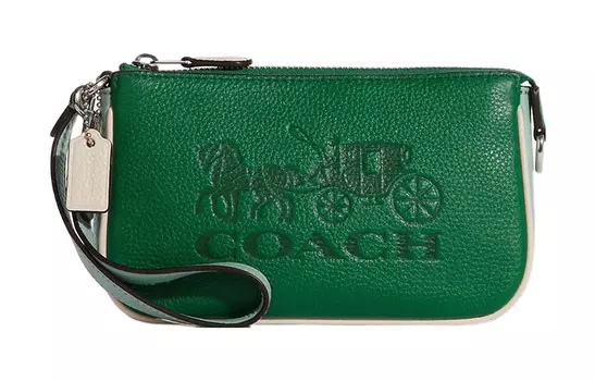 COACH Женская кожаная сумка-кошелек, сумка через плечо, сумка на запястье Trumpets, зеленая