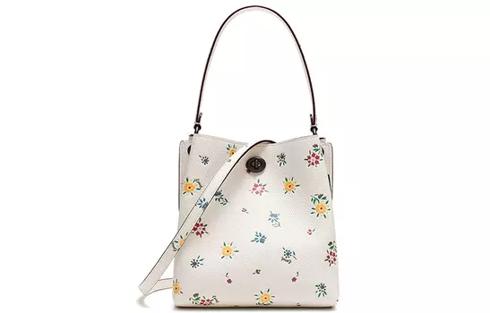 COACH Женская кожаная сумка-ведро Trumpets Chalk White
