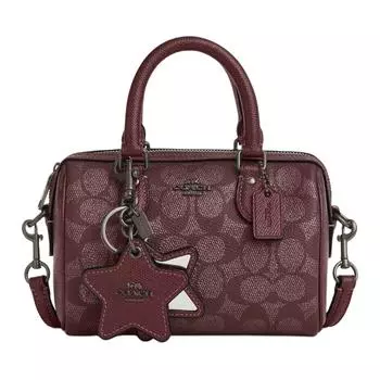 COACH Женская мини-сумка через плечо из холщовой ткани Rowan Coated, цвет бордо