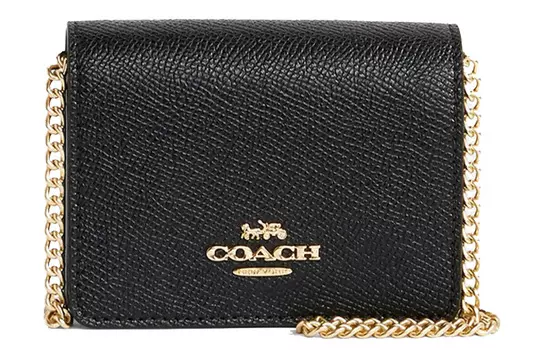 COACH Женская мини-сумка-кошелек из кожи с цепочкой, черная