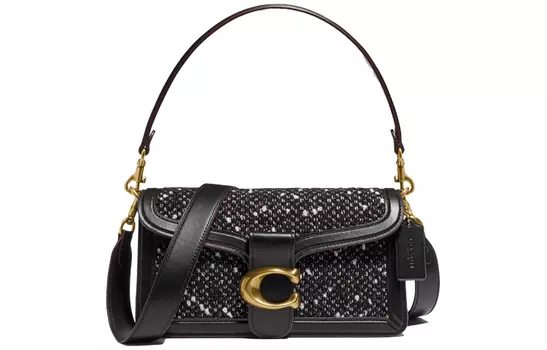 COACH Женская сумка через плечо из телячьей кожи с узором «елочка», черная