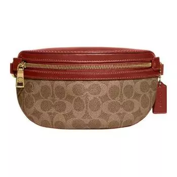 COACH Женская сумка-пояс Trumpets из парусины с покрытием и телячьей кожей на одно плечо, бежевого цвета