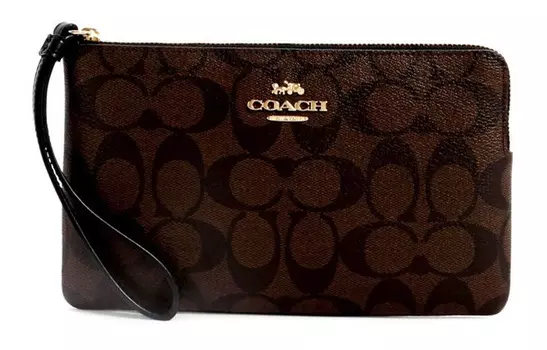 COACH Женская сумка-туба из парусины с застежкой-молнией на углу и кожаной сумкой-пошет, черно-коричневая
